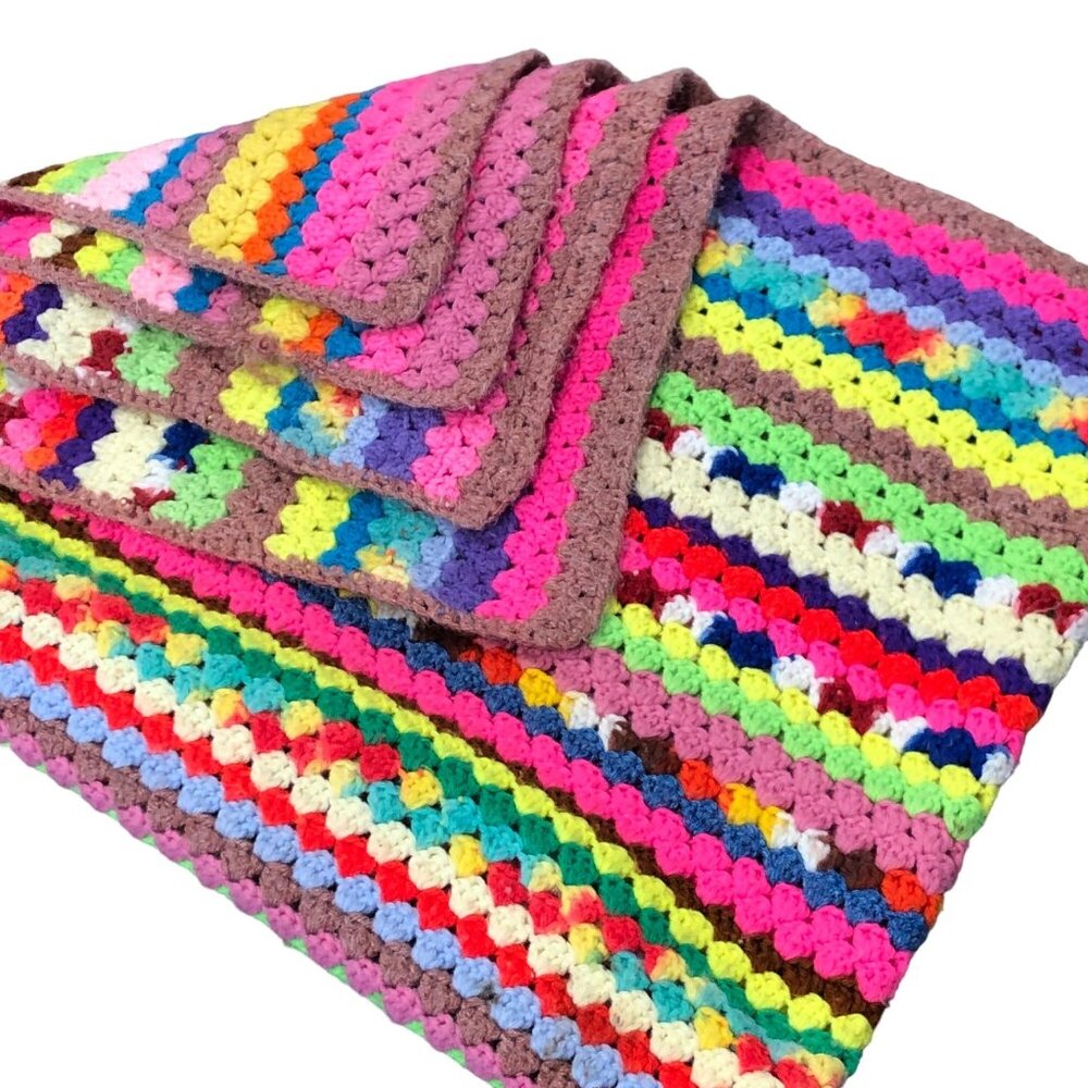 Colorful Handmade Crochet Blanket Throw Retro 48x38